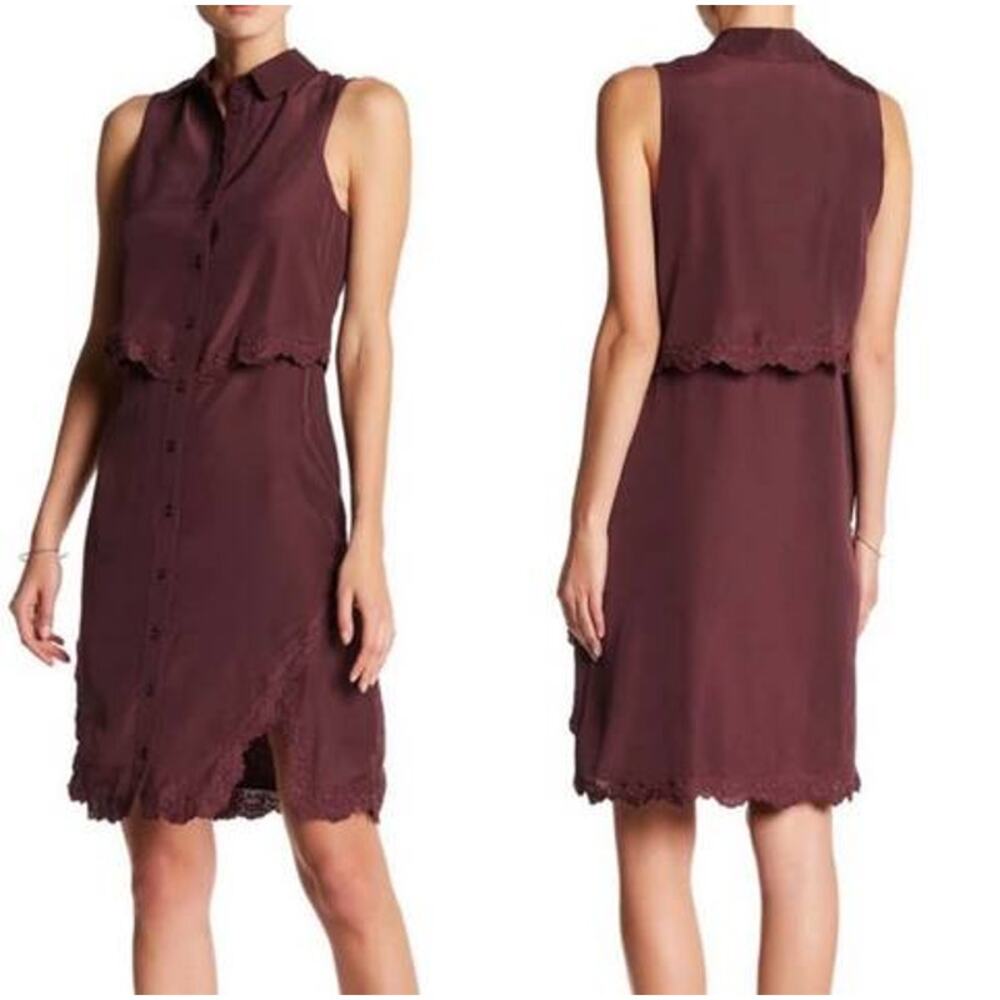 Parker Embroidered Lace Overlay Shirt Dress Sleeveless Button Up Career Casual S